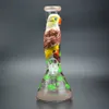 10" Hookah Handpainted Glass Beaker Bong Luminous Water Pipe Ice Catcher 5mm Thick Glow In Dark Bongs 14-18mm Joint Bowl Downstem