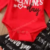 Kinder Kleidung Sets Mädchen Valentinstag Outfits Infant Flying Sleeve Strampler Tops + Buchstabe Strap Kleid + Stirnband 3 Teile / Sets Frühling Herbst Mode Baby Kleidung