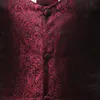 Mens Classic Wine Red Paisley Jacquard Floral Waistcost Fazzoletto Party Wedding Tuxedo Tie Vest Suit Pocket Square Set