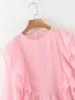 HSA Pink Flare Sleeve Loose Blusa Polka Dots Fashion Streetwear och Top Shirts Ruffles Blusar Sommar Tiops 210417