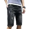 Zomer heren denim shorts water wassen trend gat dunne losse casual broek midden taille rechte buis mode merk jeans