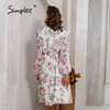 Casual Floral Print Långärmad Klänning Vår Hög Waist Stand Collar Kvinnor Sundress Elegant Office Ladies Vestidos 210414