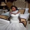 2021 luxe sirène robes de mariée pure à manches longues col haut perles de cristal chapelle train africain arabe robes de mariée vestidos de novia