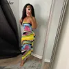 Nibber Summer Sexy Sleeveless Skinny Tall Waist Maxi Dresses Women's Retro Boho Printing Grace Beach Dresses Clubwear Outfit Y0726