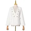 Costumes Femmes Blazers Spring Automne Casual Blanc Tweed pour Femmes Élégant élégant Bureau de rue à double boutonnage double formelle grand taille XL