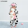 0-4 jaar baby kawaii romper jongen meisje kigurumis onesie winter warm gezellig pak dier koe kostuum huis jumpsuit kind grappige kleding 211021