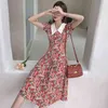 Summer Flower Pleated Dresses Sales Women Fashion Chic Design A Line Cute Floral Print Vintage Dress 210529