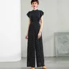 Women Summer Dot Jumpsuit Party High Street Chiffon Elegant Ruffles Wide Leg Black Rompers Plus Size 3XL 4XL 210625