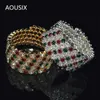 Fashion Full Rhinestone Gold Silver Plated Bangles for Women Red Green White Crystal Wide Bangle Bridal Wedding Party Jewelry Q0719