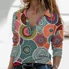 Kobiety V Neck Geometryczne Print Bluzki Vinrage Długim Rękawem Luźna Koszula Wiosna Casual Pulower Damskie Damskie Topy Plus Size Blusas 210522