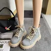 Boots 2021 Fashion Ankle Women Khaki Blue Canvas Round Toe Punk Gothic Shoes Platform Lace Up Combat Casual Female