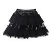 VOCOLE Kvinnors Gotiska Svart PVC Läder Mesh Patchwork Ruffle Mini Skirt DS Clubwear 210629