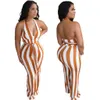 Kvinnor Jumpsuits Designer Sexig DEEP V-Neck Sling Striped Tryckta Ärmlös Backlös Med Sashes Fashion Trumpet Byxor Clubwear Plus Size A8701