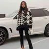 Fashion-Long Sweater Dress Autumn Winter Fashion Houndstooth Black Turtleneck Sleeve Knit Pullover Tops Clothes For Women Fall 220104