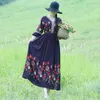 White Red Navy Blue Floral Embroidery V Neck Loose Holiday 3/4 Flare Sleeve Maxi Long Dress Bohemian Summer D1421 210514