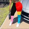 Women's Pants High Elastic Waist Fashion Colorful Patchwork Casual for Women Ruched Streetwear Slim Stacked Leggings 210520