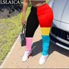 Damenhosen Hohe elastische Taille Mode Buntes Patchwork Lässig für Frauen Geraffte Streetwear Slim Stacked Leggings 210520