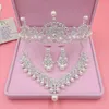 Örhängen halsband lyx silver färg bröllop hår tillbehör pärla strass tiaras krona brud örhänge set kvinnor smycken2139098