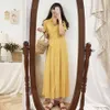 Mulheres Cardigan Manga Curta Azul Vestido Amarelo Oversize Collar Botões Long Camisa Es Casual Robe Femme Vestido 210423