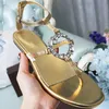 2021 Luxe Mode Vrouwen Sandalen Sleden Slippers Gestreepte Voetbanden Sexy Zomer Dames Platte Sandaal Designer Vrouw Open Toe Schoen met Doos