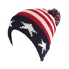 Hiver Vintage Stars Stripe Knit USA Drapeau Beanie Skull Ski Pom Hat Cap laine hiver chaud tricoté casquettes et chapeaux Y21111