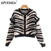 Moda donna Zebra Print Ruffled Cropped Cardigan lavorato a maglia Maglione Vintage manica lunga Capispalla femminile Chic Top 210416