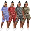 Plus size S-3XL Womens camo Tracksuits summer clothes sports Two piece sets short sleeve t shirt+mini shorts slim jogger suit letter print Outfits 4719