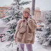 Wixra Women Sheepskin Wool Coat Ladies Winter Single Breasted Genuine Fur Outwear Jacket Oversize Warm Luxury Overcoat 211123