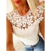 Kvinnors T -skjortor Sexig topp Summer Lady Splice Floral Lace Hollow Out Women Clothing Fashion Slim Sleeveless Tee Shirt Party Clubwear