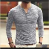 T-Shirt Tees S Giyim Giyim Damla Teslimat 2021 Bluz Şık Casual Ince T Henley Gömlek Erkek Katı Renkli Giysileri Açıkladı Siyah Haki