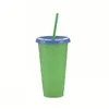 1 PCS Cor Mudando Bebida Frio Tumblers Reusável Temperatura Sensível Plástico Copo De Café Colorido Com Tampas E Palhas