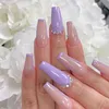 Faux ongles 24 pièces/boîte ballerine couverture complète outil de manucure artificielle ongles conseils portable violet Long cercueil faux