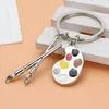 Palette & Brush Keychain Christmas Stone Jewelry Pendant Key Chain Ring Round Shaped Keychain Painter's Gift