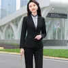 Costume gris professionnel Mode Tempérament Business Formel Slim Blazer et pantalon Bureau Dames Vêtements de travail 210604