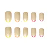 Glossy Rainbow Short French Nails Press on Oval Tips False Fingernails with Design Candy Color Full Cover Acrylic Manicure 24 PCS