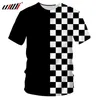 UJWI Sommer T-shirt Homme Mode O Hals 3D T-shirts Gedruckt Schwarz Und Weiß Plaid Hip Hop 5XL 6XL Habiliment mann 210716