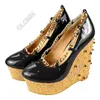 Olomm, zapatos de plataforma brillantes hechos a mano para mujer, tacones de cuña con tachuelas, punta redonda, 10 colores, zapatos de Club nocturno para mujer, tallas grandes de EE. UU. 5-20