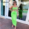 Colysmo Double Layers Lavendel Two Piece Set Crop Top Long Kjol Sommarkläder för Kvinnor Sexig Klubb Outfits Neon Green 210527