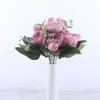 30cm Rose Pink Silk Peony Artificial Flowers Bouquet 5 Big Head and 4 Bud Cheap Fake Flowers for Home Wedding Decoration Indoor