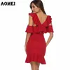 Women Red Dress Evening Party Ruffles Sexy Dinner Clubwear Backless Plus Size Ladies Slim Tunics Elegant Tight Spring Robes 210416