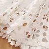 VGH Elegant White Maxi Dress For Women V Neck Half Sleeve High Waist Hollow Out Slim Dresses 2020 Autumn New Style Fashion Y0823
