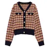 H.Sa Kobiety Spring Cardigans Button Up Elegancki Dzianiny Sweter Kurtki Plaid Przycięte Cardigans Poncho V Neck Spring Caridgan 210716