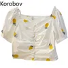 Korobov Primavera Estate Nuovo Arrivo Camicie Coreano Dolce Stampa Camicette da Donna Vintage Elegante Colletto Quadrato Blusas Mujer 210430