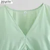 Zevity femmes mode couleur unie col en V plis popeline chemise robe femme Chic ourlet irrégulière plage Style été Vestidos DS8142 210603