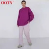 OOTN Violet Col Rond Coton Lâche Pull Femme Vêtements À Manches Longues Simple Sweat-Shirt D'hiver Femmes Mode Casual Sporty 211104