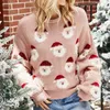여성 스웨터 귀여운 산타 머리 패턴 스웨터 여자 니트 소프트 유지 따뜻한 겨울 옷 여성 2021 풀오버 탑스 Sueter Navideño