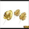 Fleurs couronnes 12pcs simulation Golden Monstera Artificial Decorative Feuilles de mariage à la maison Taille de décoration l 4 pour Atnip EL24M