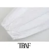 Traf Women Fashion z zadaszonymi guzikami przyciętymi bluzkami vintage o szyi Latarn Rękawe żeńskie koszule eleganckie topy 210415