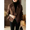 Women's Wool & Blends 2021 Fall/winter Coat, Fashionable Drawstring Design, Double-sided Woolen Faux Short Elegant Jacket Women