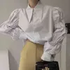 Vintage White Dames Blouse Puff Sleeve Turn-down Collar Shirts Tops Vrouwelijke Koreaanse Modieuze Lente Zomer 210428